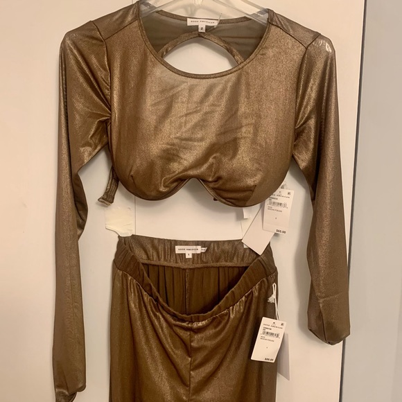 Good American mocha foil crop top with underwire and matching mocha foil pants - Picture 5 of 7